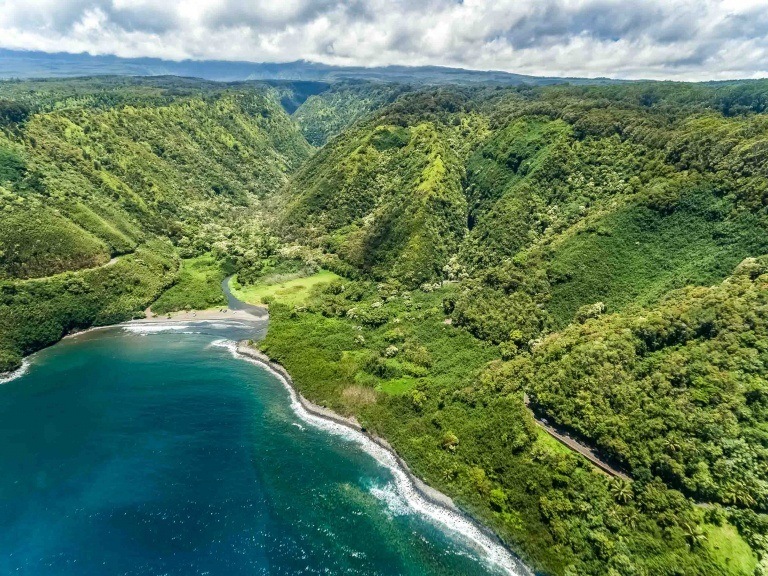 Aerial Helicopter Road to Hana Maui