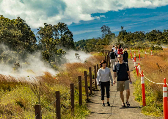 guests walking path at steam vents 